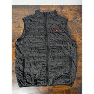 Verizon Core 365 Medium Soft Shell Vest Black Zip Up Red Check Logo Golf Walking